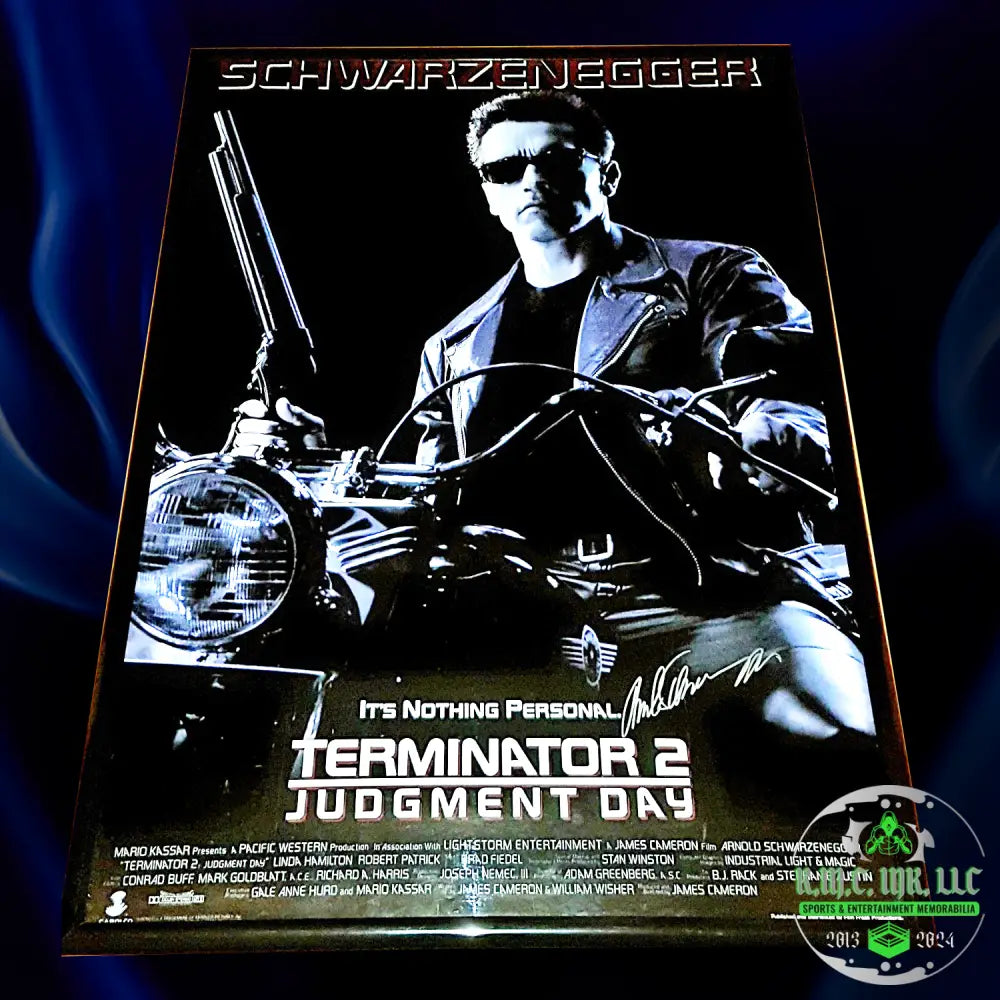 *Arnold Schwarzenegger Terminator 2 Signed Autographed 27X40 Fs Movie Poster Beautiful Sig W/Proof