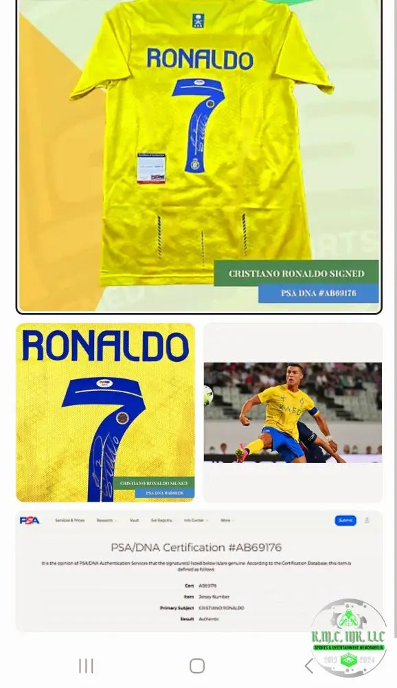 *Fifa Cristiano Ronaldo Cr7 Signed Autographed Kafd Al Nassr #7 Jersey W/ Psa/Dna Holo Cert*