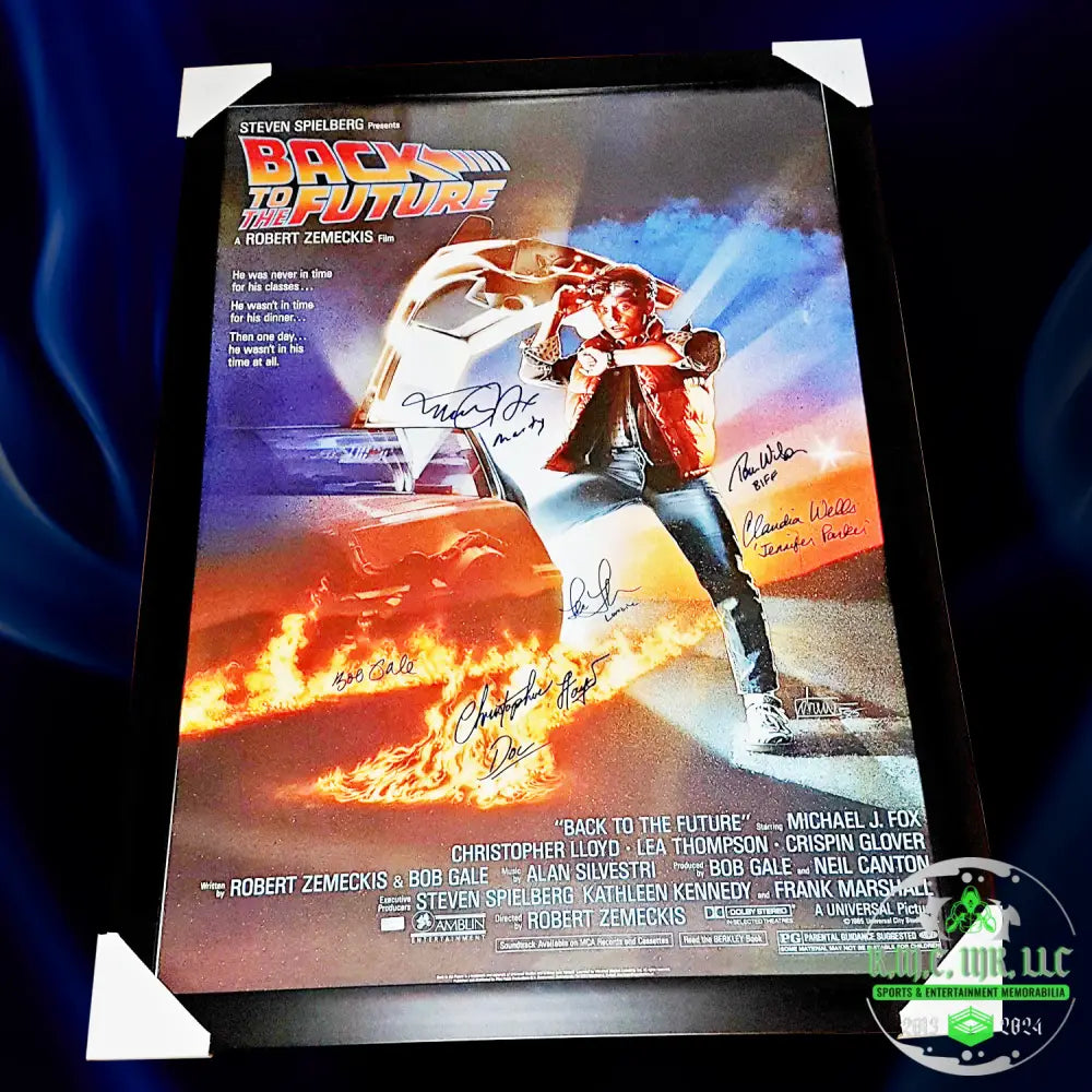 *Michael J Fox Back To The Future Cast Signed Autographed 27X40 Framed Poster: & Inscribed Mj