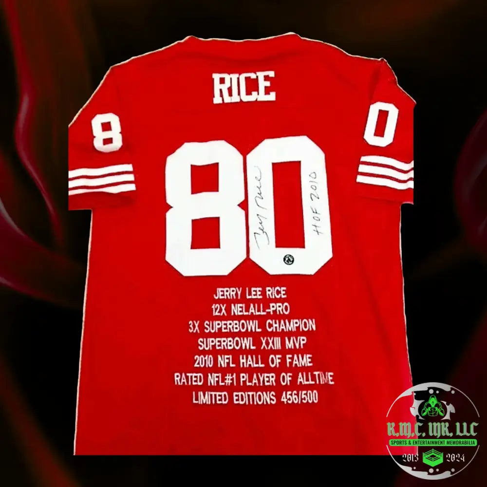 *Nfl Jerry Rice Hof Signed Autographed & Inscribed Full Stats Custom Embroidered S.f. 49Er’s