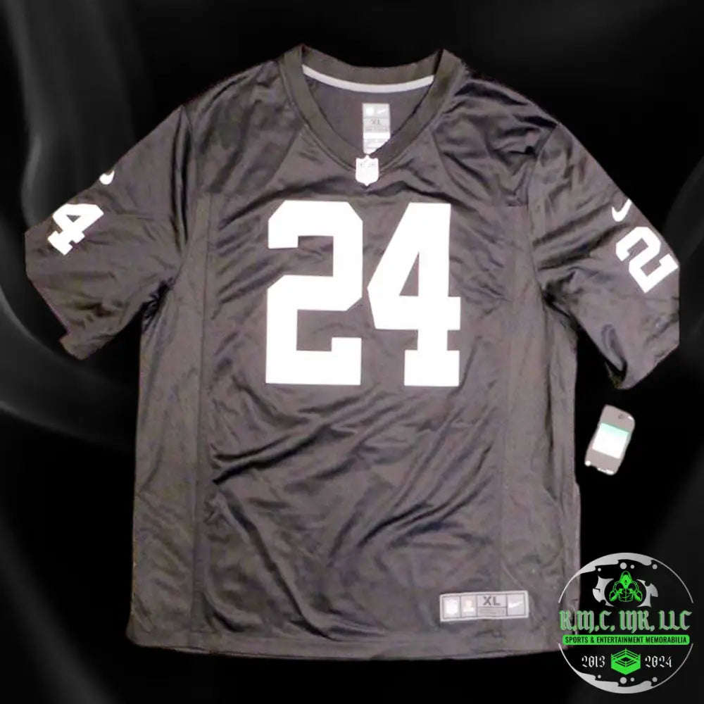 *Nfl Marshawn Lynch Signed Autographed Oakland Raiders #24 Onfield Authentic Black Jersey W/ W/Ml