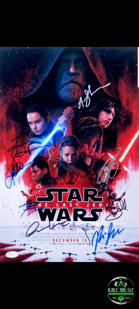 *Star Wars The Last Jedi Cast Signed & Autographed X6 11X17 Custom Matted/Framed W/Jsa