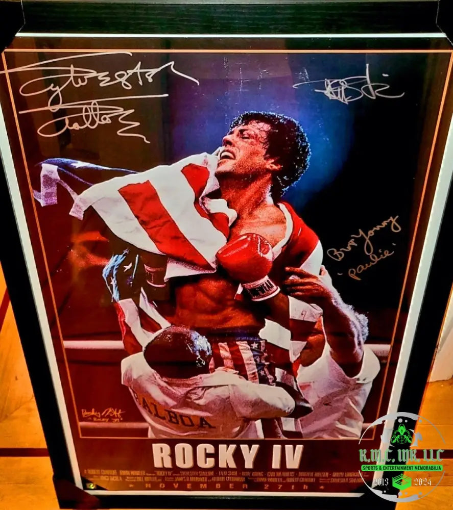 *Sylvester Stallone Rocky Iv Cast Signed Autographed & Inscribed 24X36 Framed Movie Poster W/ Asi