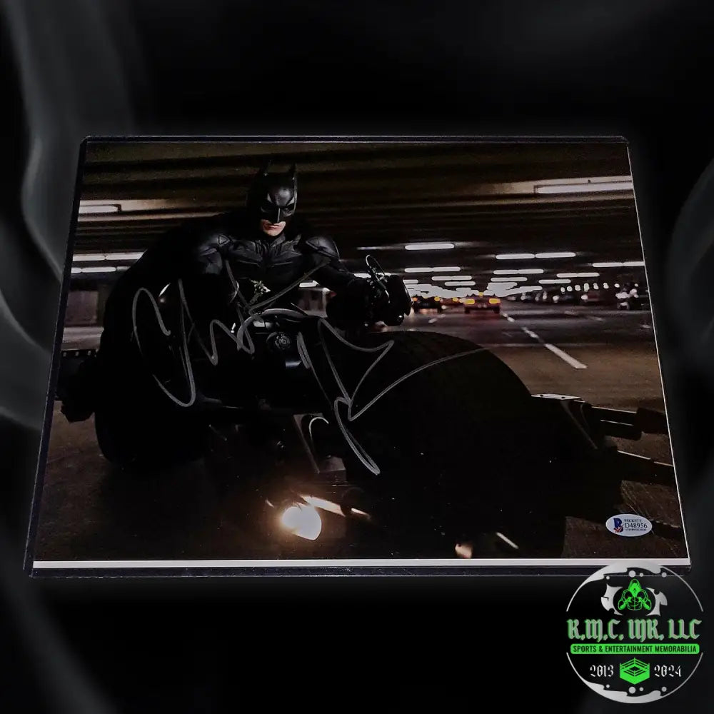 *The Dark Knight Christian Bale Signed Autographed 11X14 Batmobile Bike Photo #2 W/ Beckett Bas