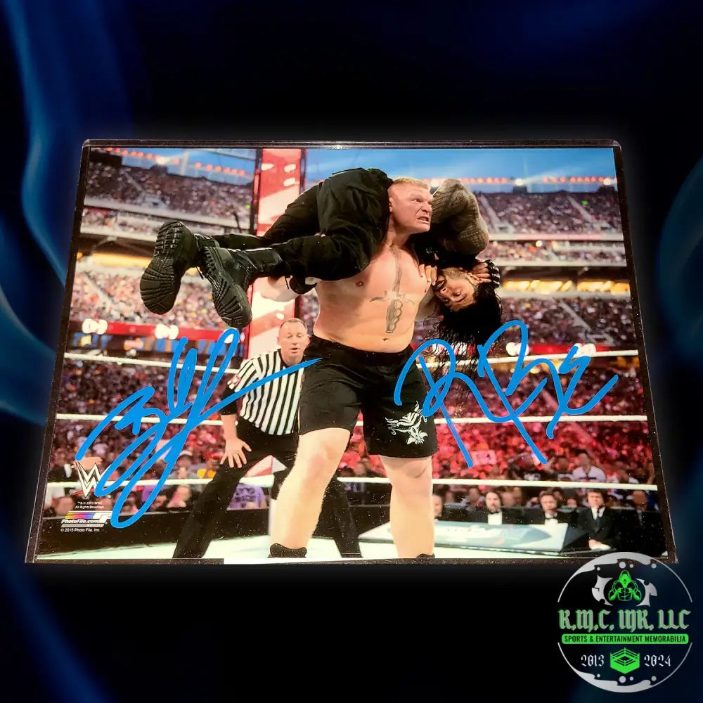 *Wwe Brock Lesnar Dual Signed Autographed Vs Roman Reigns Mania Photofile*Brockreigns103