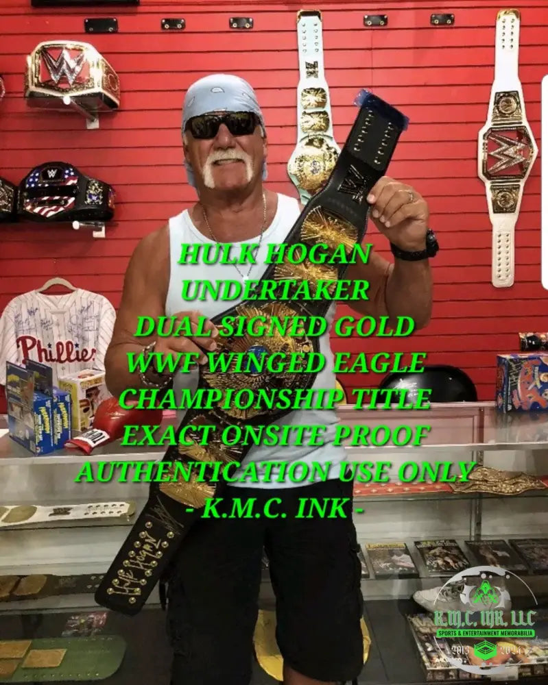 *Wwe Hulk Hogan & The Undertaker Rare Dual Signed Autographed Wwf Winged Eagle Championship Titlew/
