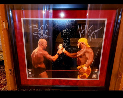 *WWE STONE COLD STEVE AUSTIN & HULK HOGAN DUAL SIGNED 20X24 CUSTOM FRAMED W/FANATICS HOLO* #AUSTINHOGAN316A