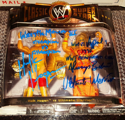 *WWF/WWE HULK HOGAN & ULTIMATE WARRIOR DUAL SIGNED AUTOGRAPHED 5X INSCRIBED "WRESTLEMANIA VI" "CHAMP VS CHAMP" "APRIL 1 1990" CLASSIC SUPERSTARS W/PROOF: SUPER RARE!* 1/1 #HOGANWARRIORCLASSIC2A