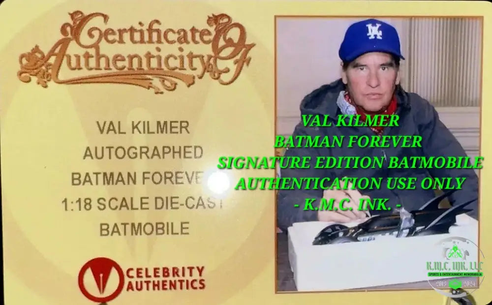 *BATMAN FOREVER VAL KILMER SIGNED AUTOGRAPHED & INSCRIBED ’BATMAN’ 1:18 DIECAST BATMOBILE + EXACT ONSITE PROOF*