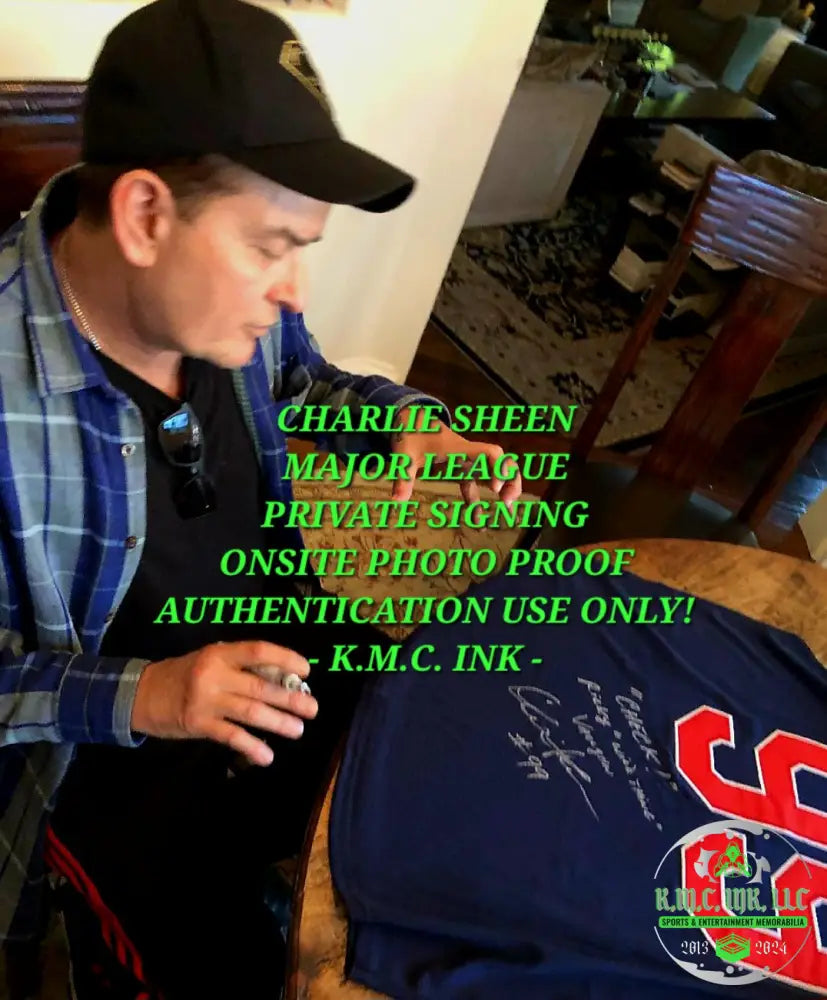 *Charlie Sheen Signed Autographed 16X20 Major League Ricky Vaughn #99 Poster V1 W/Proof#Vaughn384