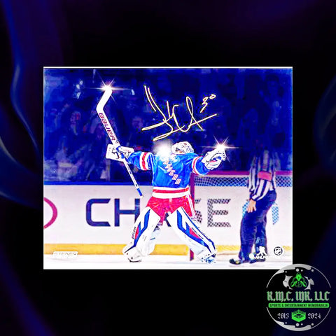*Nhl Henrik Lundqvist Signed Autographed New York Rangers #30 Nyr Metallic Gold 16X20 Collage
