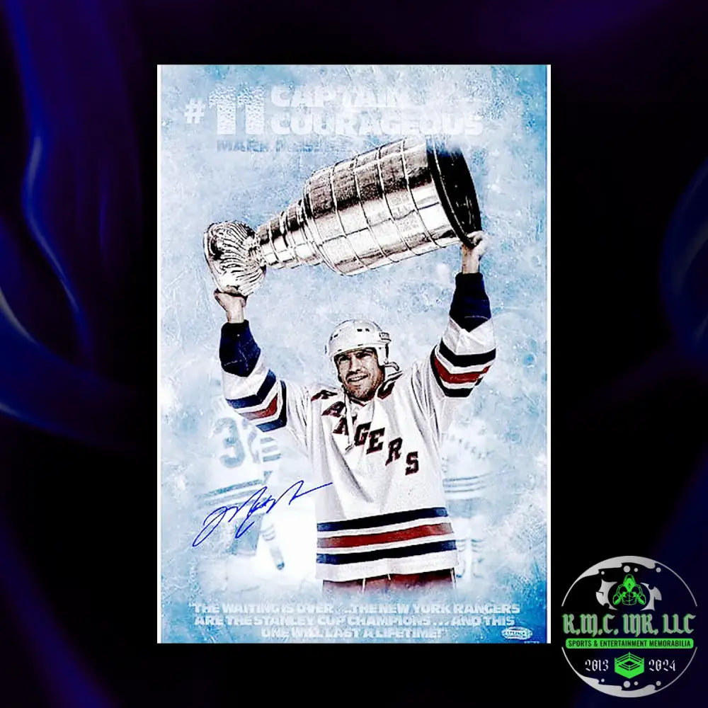 *Nhl Mark Messier Signed Autographed #11 Captain Courageous 12X18 Framed Nyr Collage W/Steiner Holo*