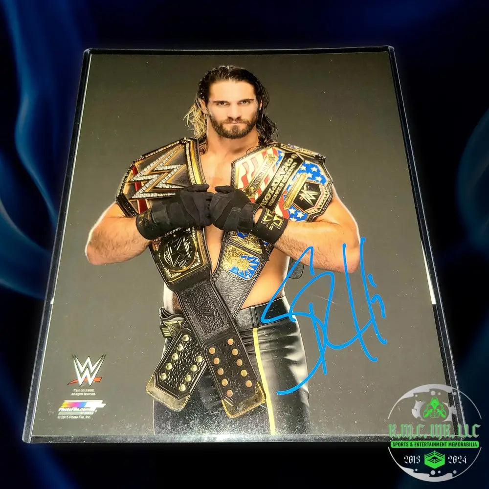 *Wwe Seth Rollins Signed Autographed Dual Wwe & Us Title 8X10 Photofile* #Rollins188