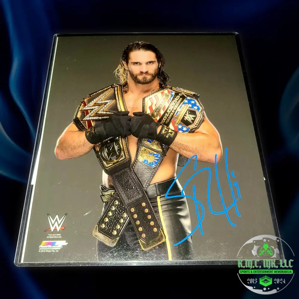 *Wwe Seth Rollins Signed Autographed Dual Wwe & Us Title 8X10 Photofile* #Rollins189