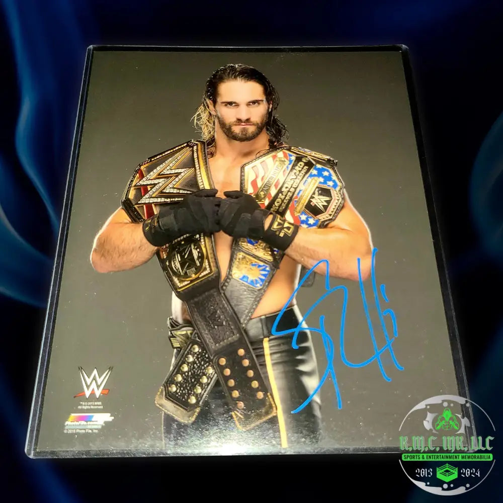 *Wwe Seth Rollins Signed Autographed Dual Wwe & Us Title 8X10 Photofile* #Rollins192