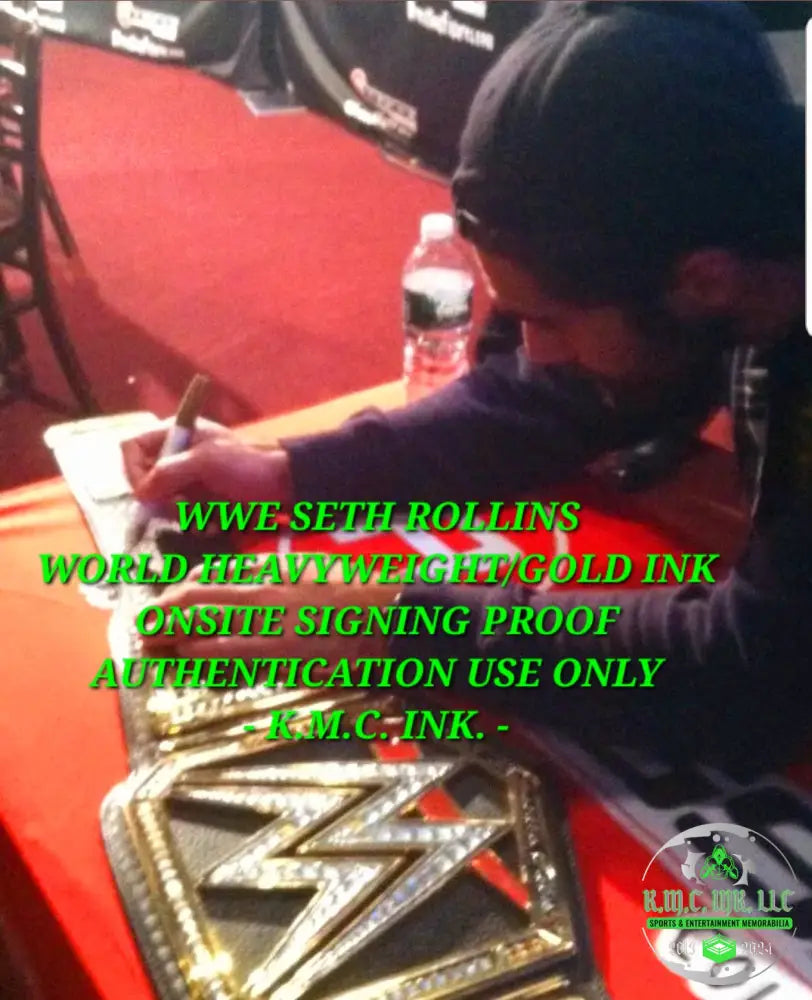 *Wwe Seth Rollins Signed Autographed Wwe World Heavyweight Championship Title Gold Ink W/ Onsite
