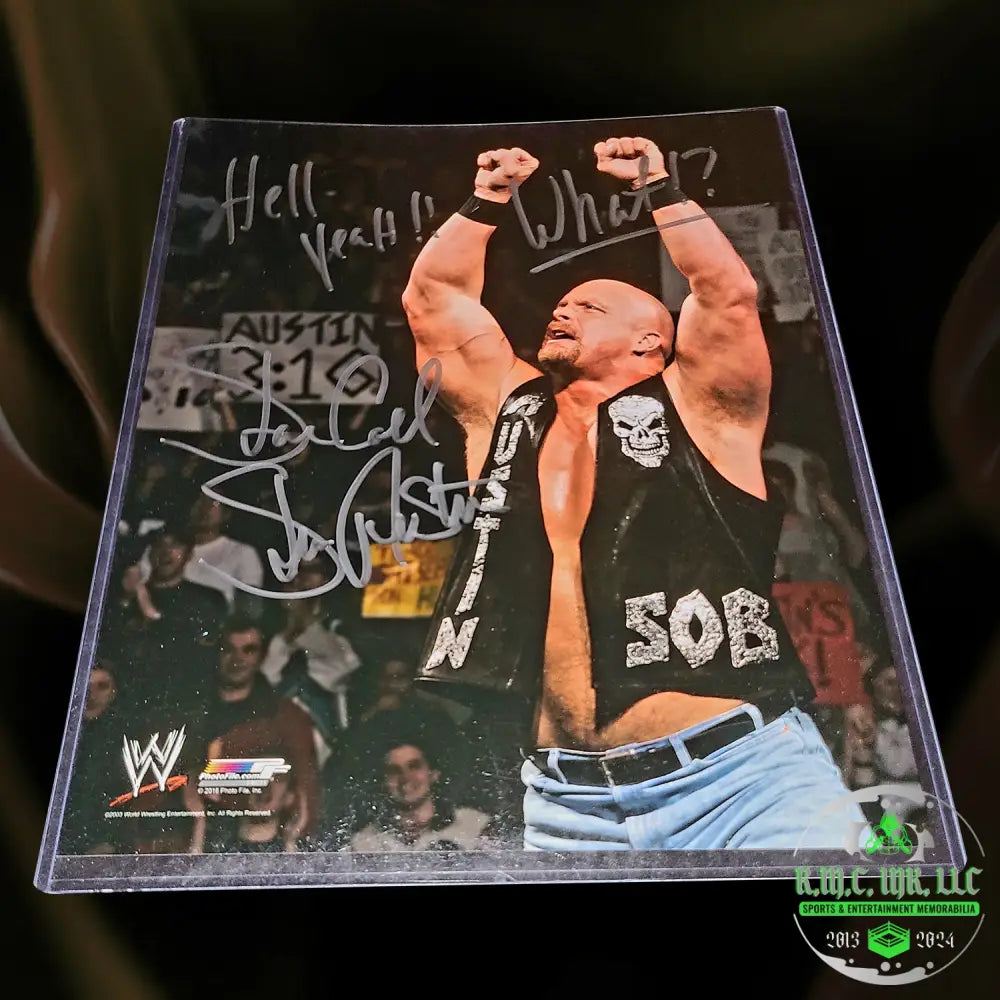 *Wwe Stone Cold Steve Austin Signed Autograph W/Inscriptions ’Hell Yeah!’ ’What!?’ Silver