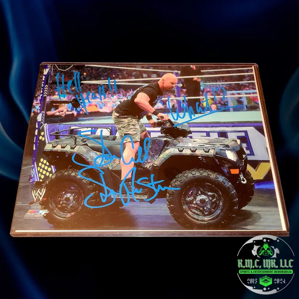 *Wwe Stone Cold Steve Austin Signed Autographed & Inscribed ’Hell Yeah!’ ’What!?’ Quad 8X10