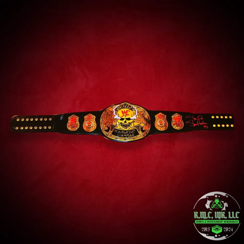 *Wwe Stone Cold Steve Austin Signed Autographed Smoking Skull Championship Title Red Signature W/
