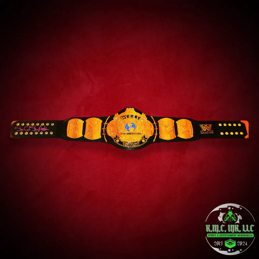 *Wwe Stone Cold Steve Austin Signed Autographed Wwf Winged Eagle Championship Title Red Ink