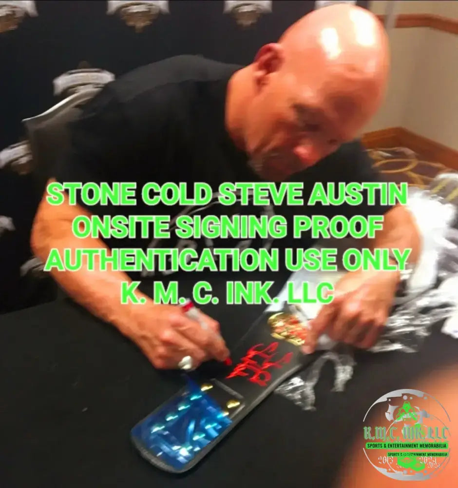 *Wwe Stone Cold Steve Austin Signed Autographed Smoking Skull Championship Title Red Signature W/