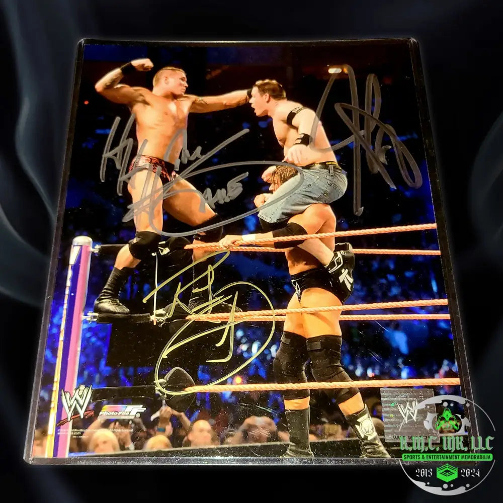 *Wwe Triple Hhh Randy Orton & John Cena 3X Signed Autographed Mania 8X10 Photofile* #Hhhrkocena141