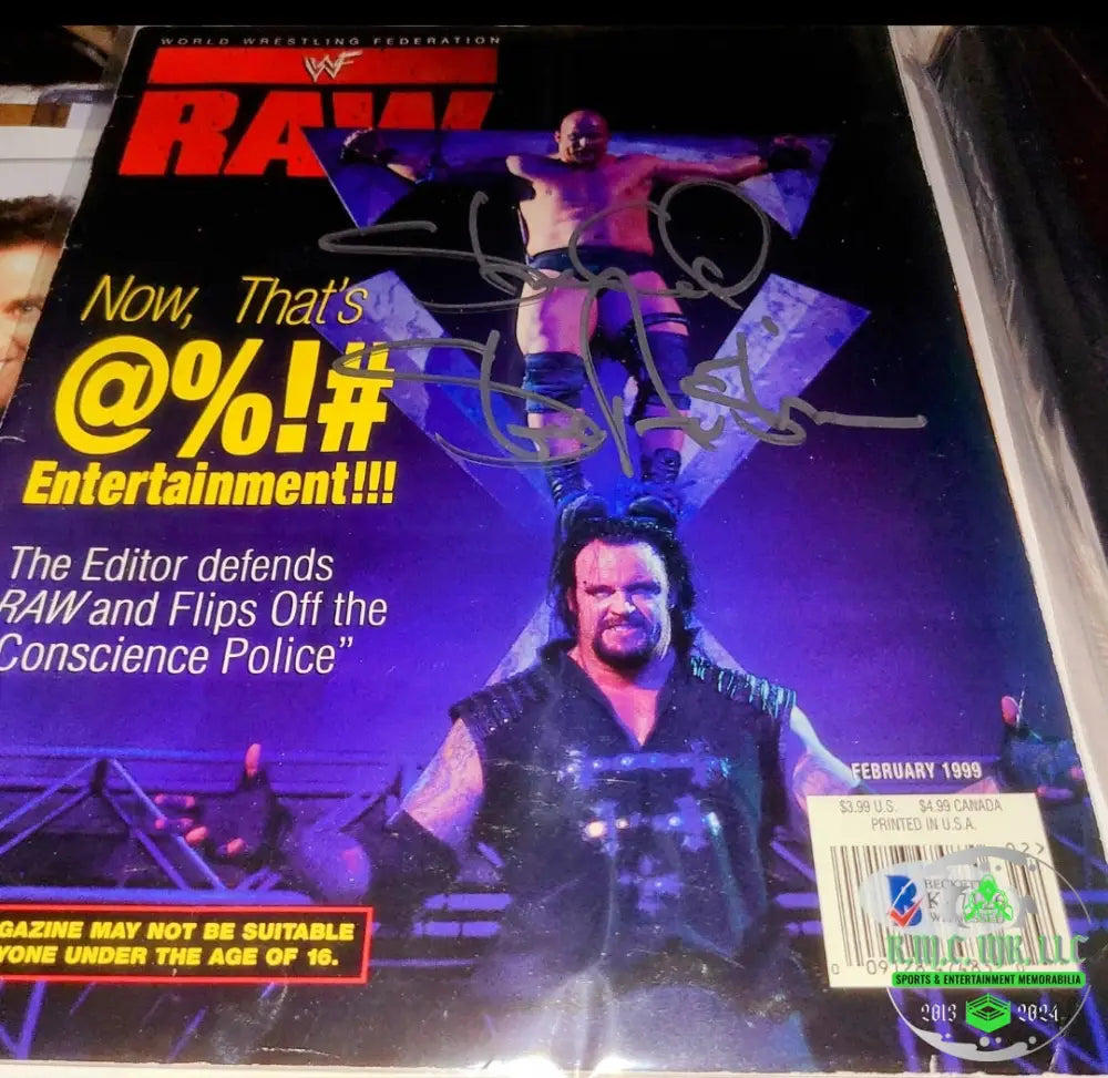 *Wwe/Wwf Stone Cold Steve Austin Autographed Vs Taker Lord Of Darkness Original Raw Magazine W/Bas