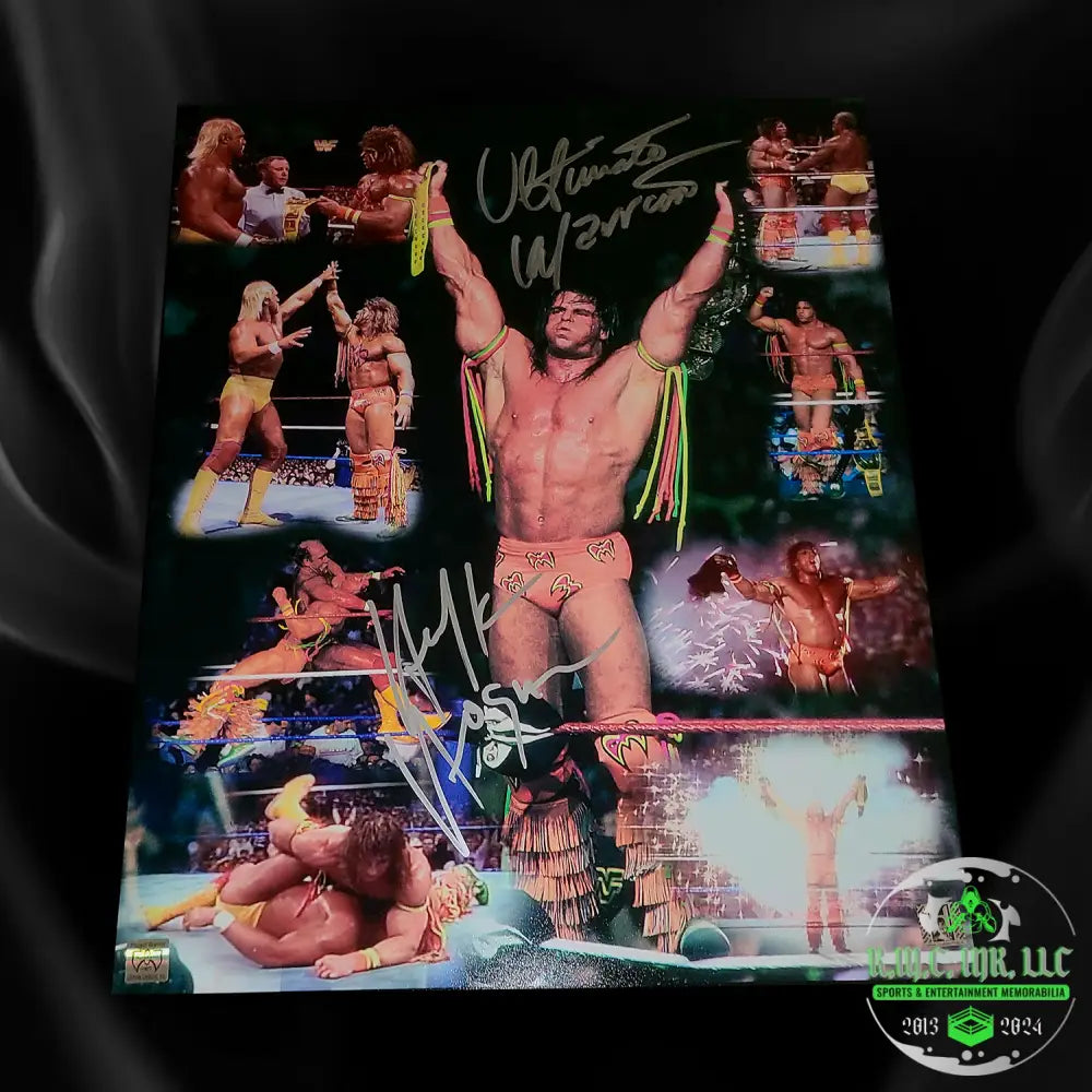 *Wwf/Wwe Ultimate Warrior & Hulk Hogan Dual Signed Autographed Wrestlemania Vi 16X20 Collage W/