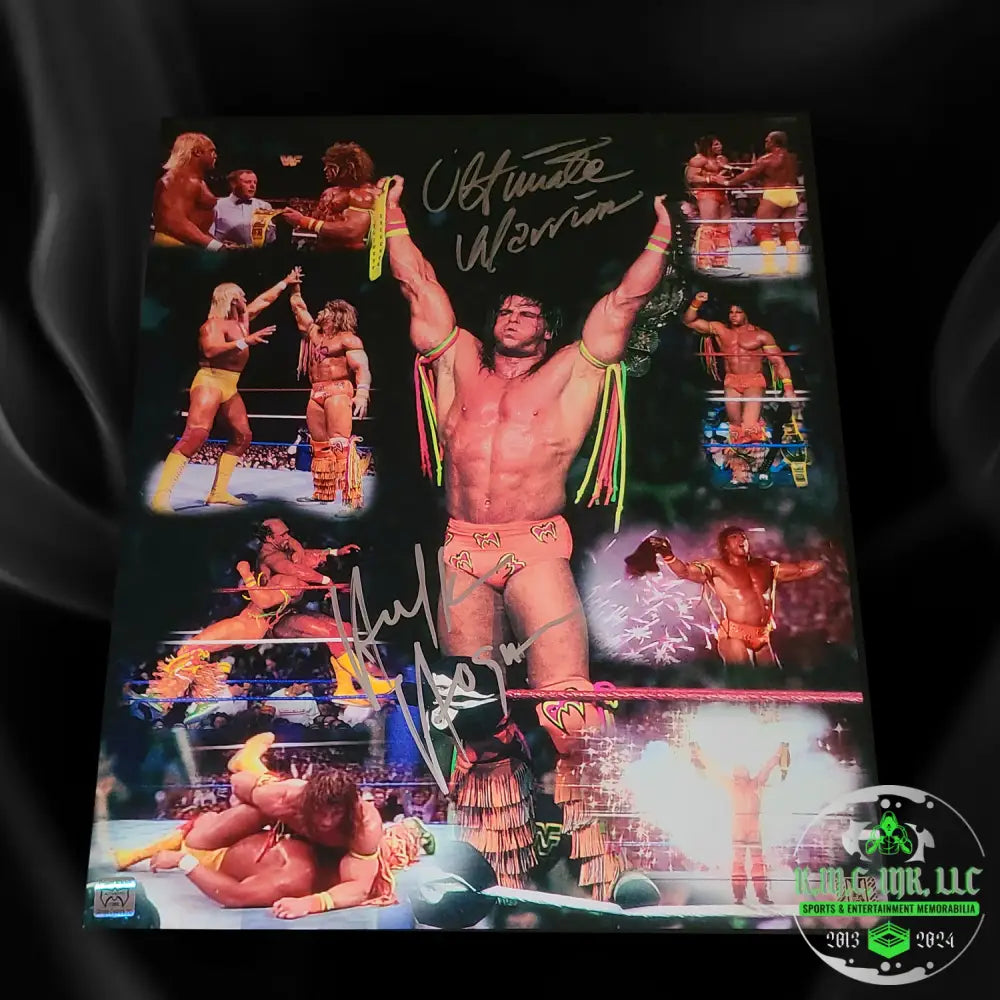 *Wwf/Wwe Ultimate Warrior & Hulk Hogan Dual Signed Autographed Wrestlemania Vi 16X20 Collage W/